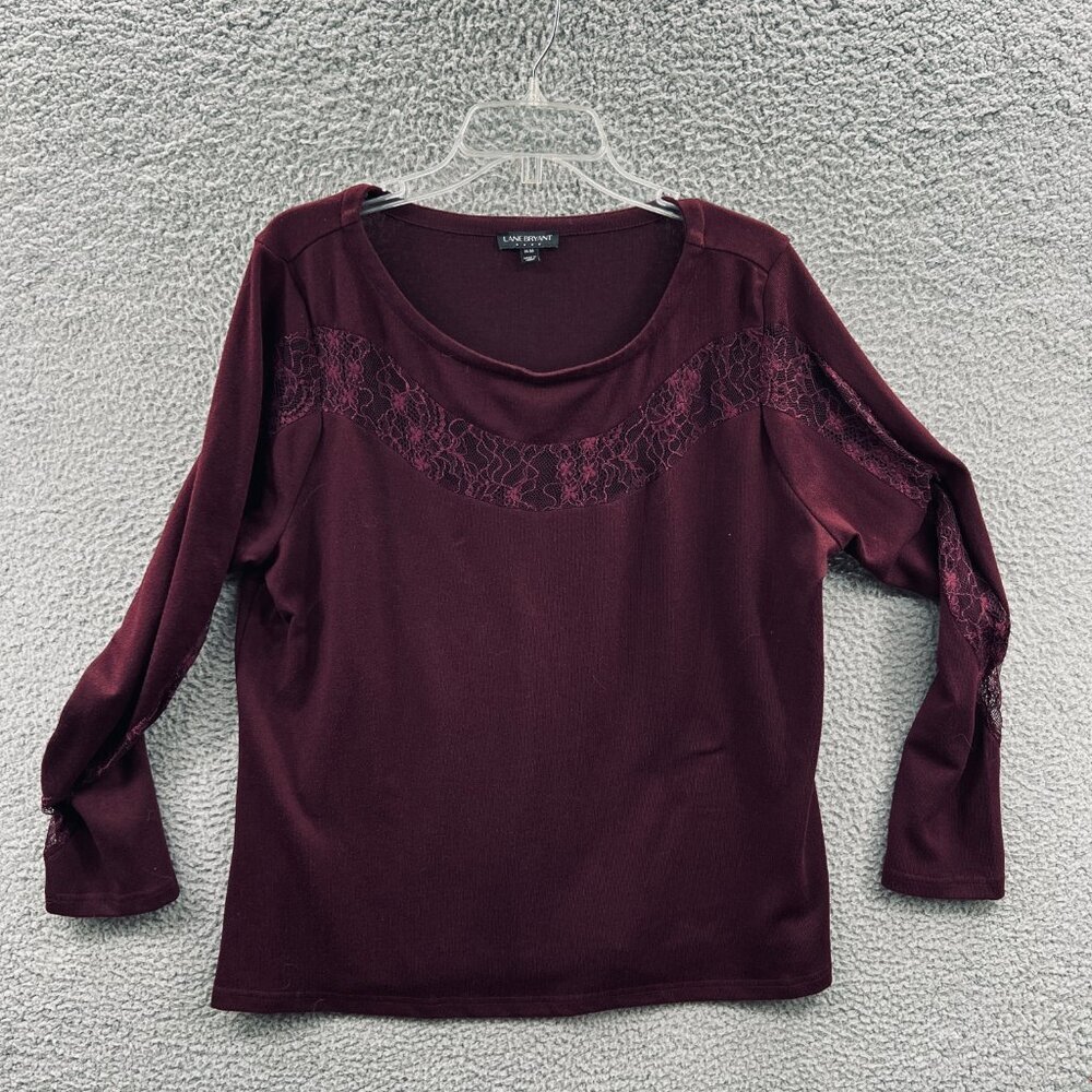 Lane Bryant Womens Top 14/16 Plum Long‎ Sleeve Pullover Shirt Stretch Lace